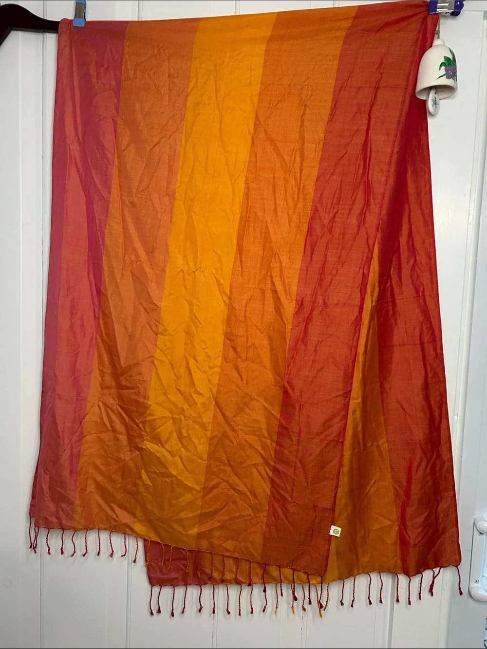 Company Labeled 25”X80 Pink & Orange silk Woven Scarf with fringe